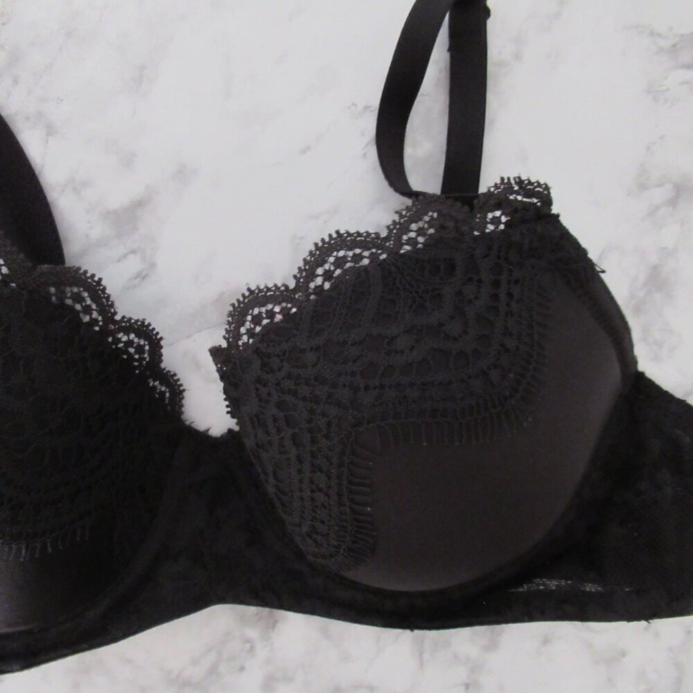 Victorias Secret Bra 34B Black Lace Lined Demi Underwire Padded Dream Angels - Picture 5 of 6